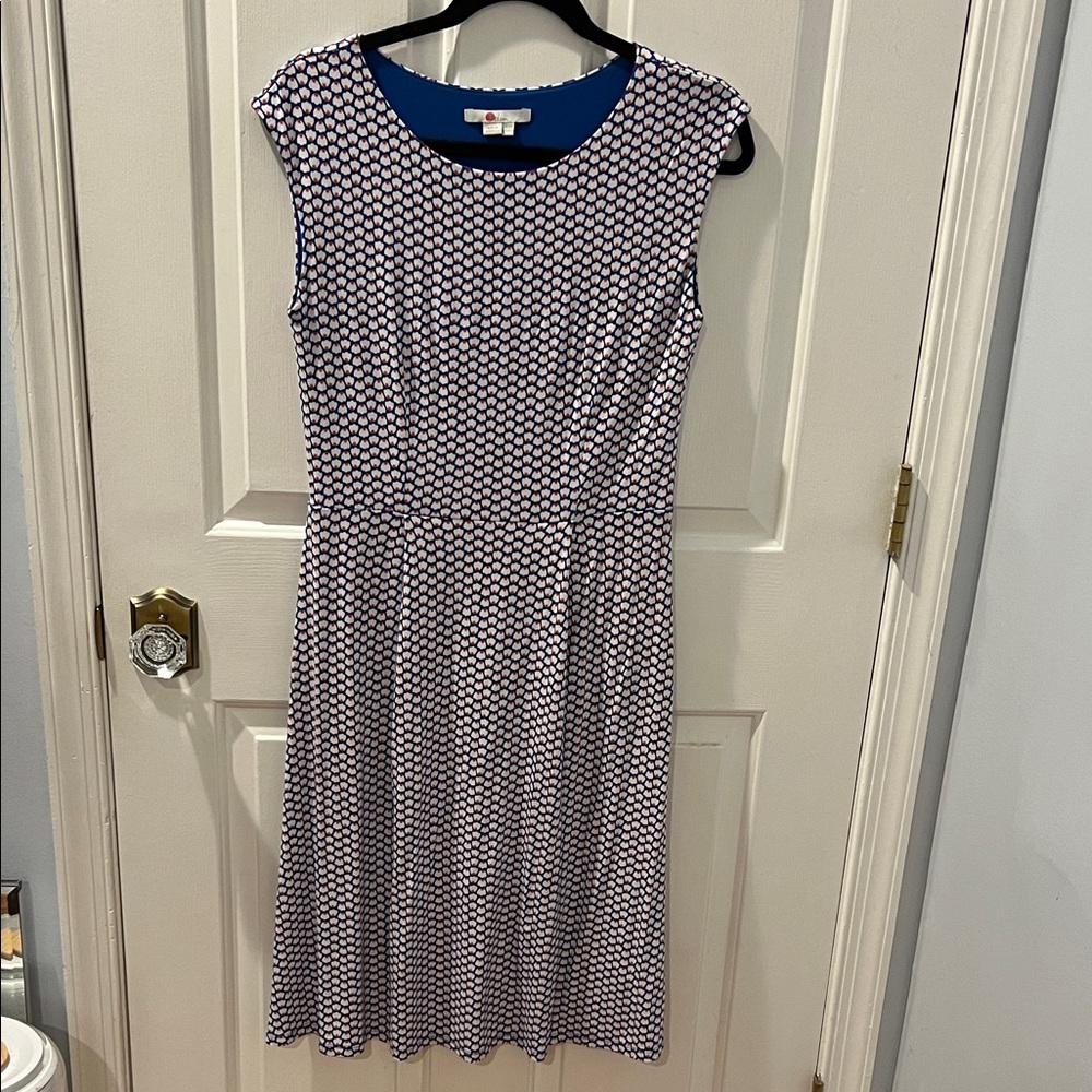 Boden Blue and White Geometric Midi Dress